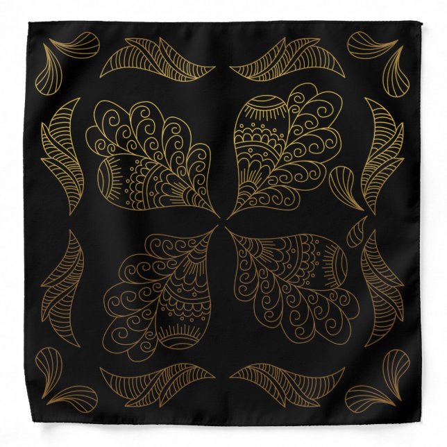 Henna Design Black & Gold Motif Bandana [26] (Front)