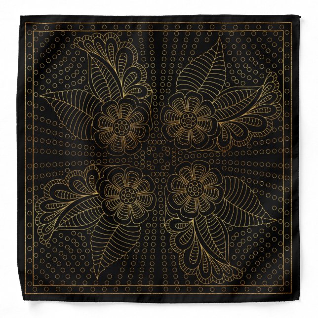 Henna Design Black & Gold Motif Bandana [35] (Front)