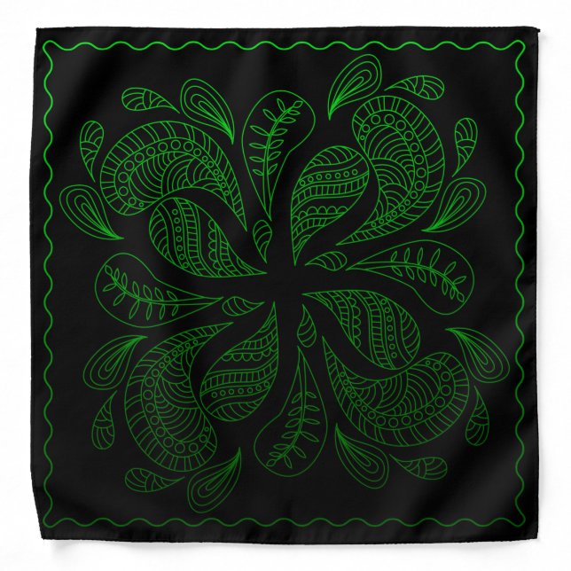 Henna Design Black & Green Motif Bandana [23] (Front)
