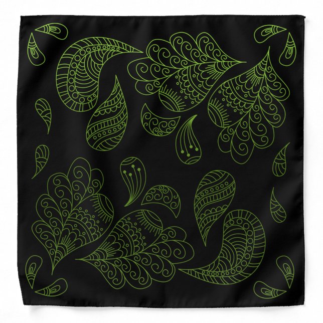 Henna Design Black & Green Motif Bandana [27] (Front)