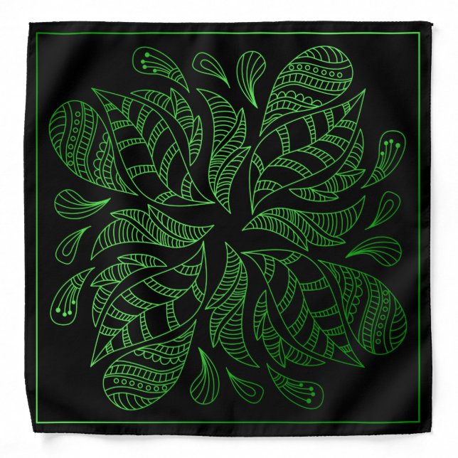 Henna Design Black & Lime Motif Bandana [25] (Front)