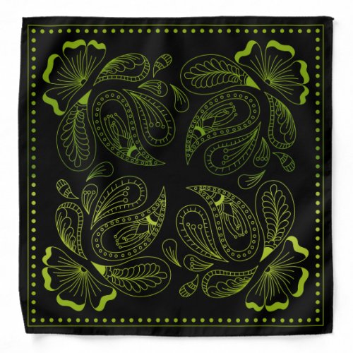 Henna Design Black  Lime Motif Bandana 28