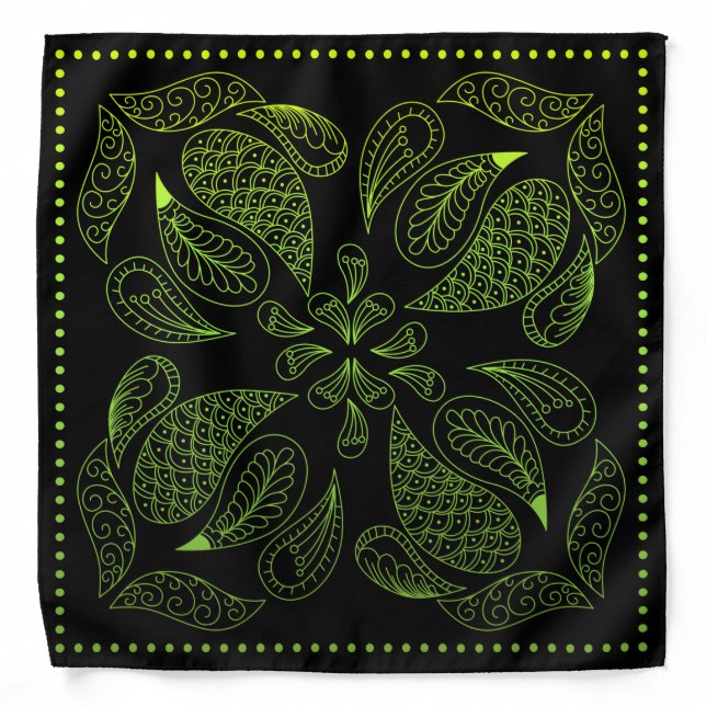 Henna Design Black & Lime Motif Bandana [31] (Front)