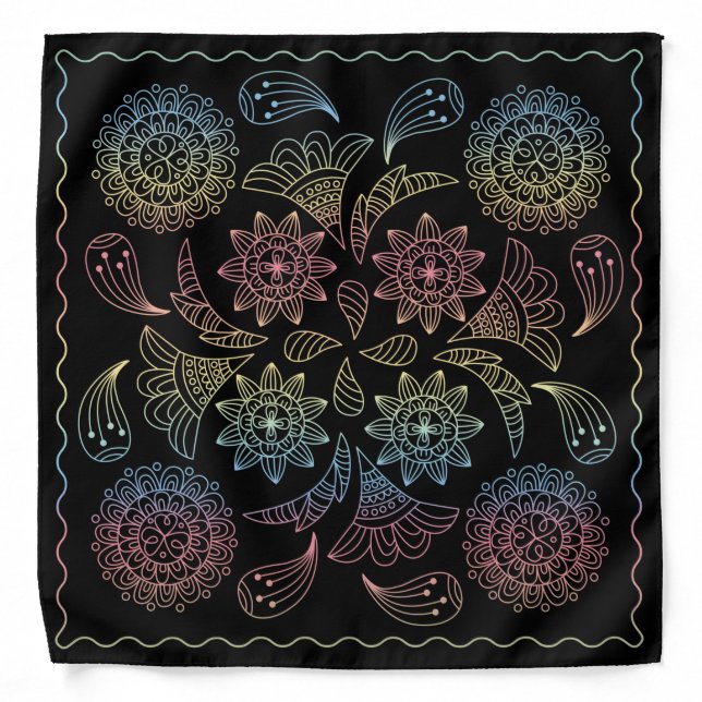 Henna Design Black & Ombre Motif Bandana [21] (Front)