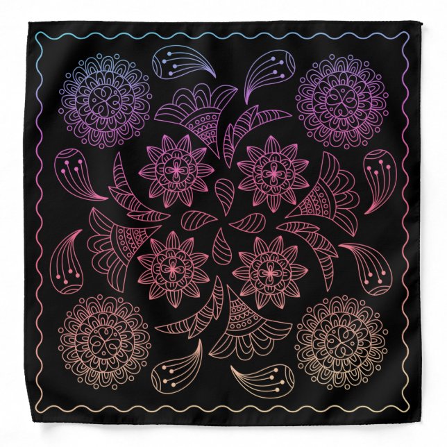 Henna Design Black & Ombre Motif Bandana [21] (Front)