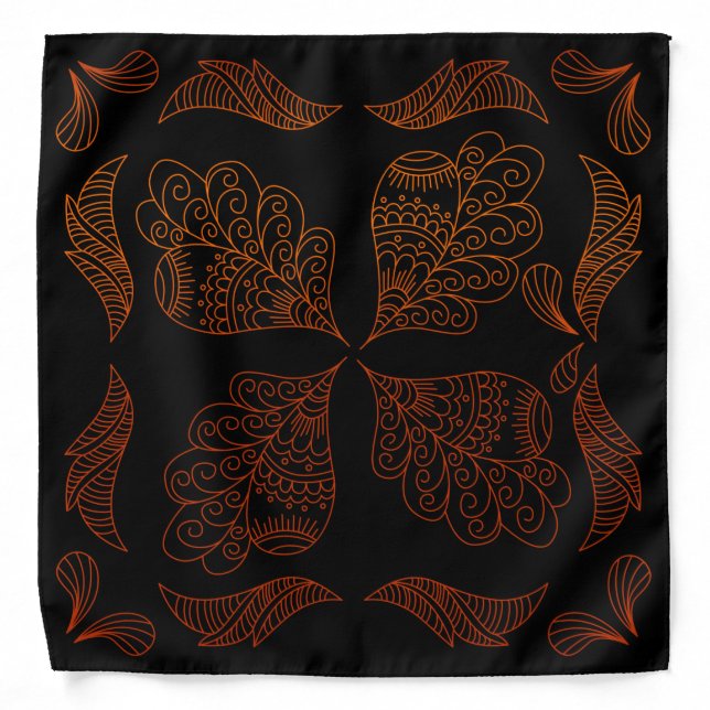 Henna Design Black & Orange Motif Bandana [26] (Front)