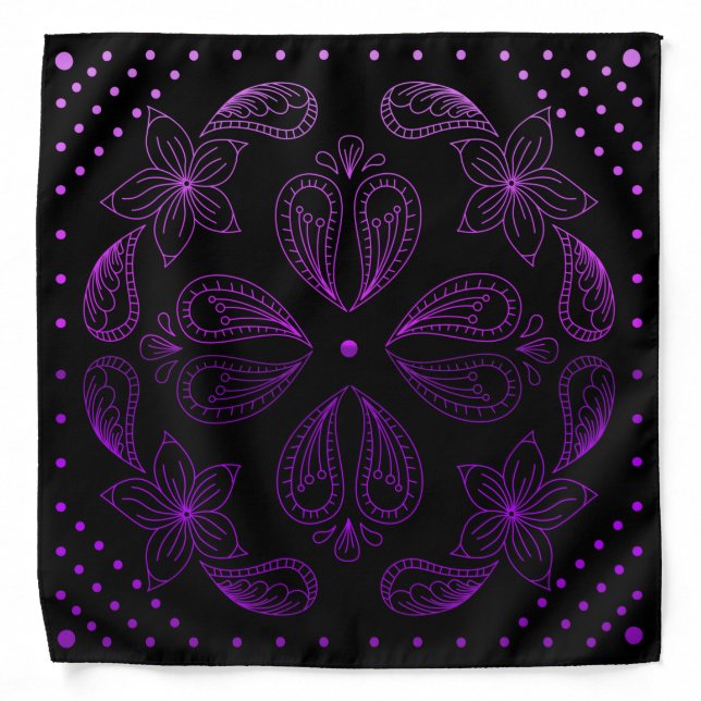 Henna Design Black & Purple Motif Bandana [30] (Front)