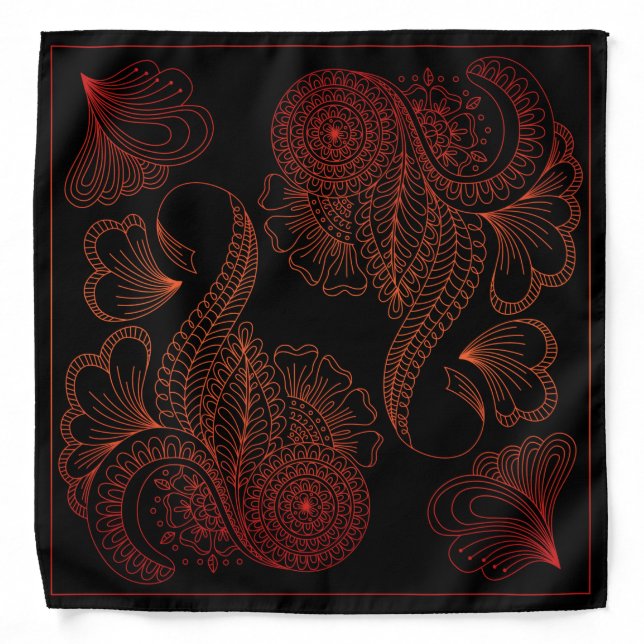 Henna Design Black & Red Motif Bandana [34] (Front)