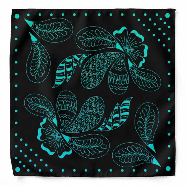 Henna Design Black & Teal Motif Bandana [32] (Front)