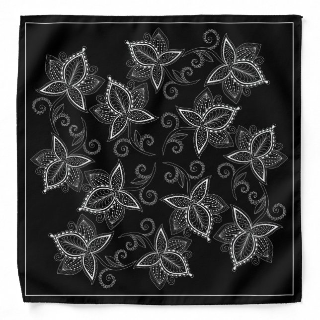 Henna Design Black & White Bandana [1] (Front)