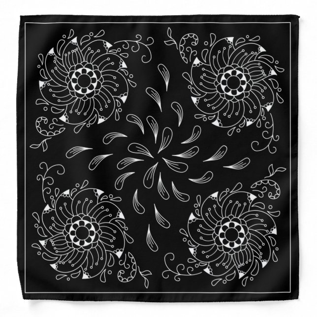 Henna Design Black & White Bandana [14] (Front)