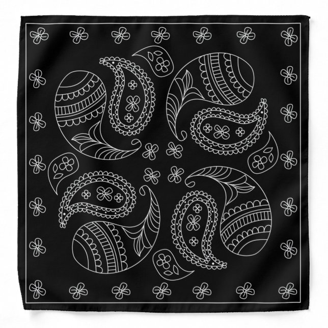 Henna Design Black & White Bandana [16] (Front)