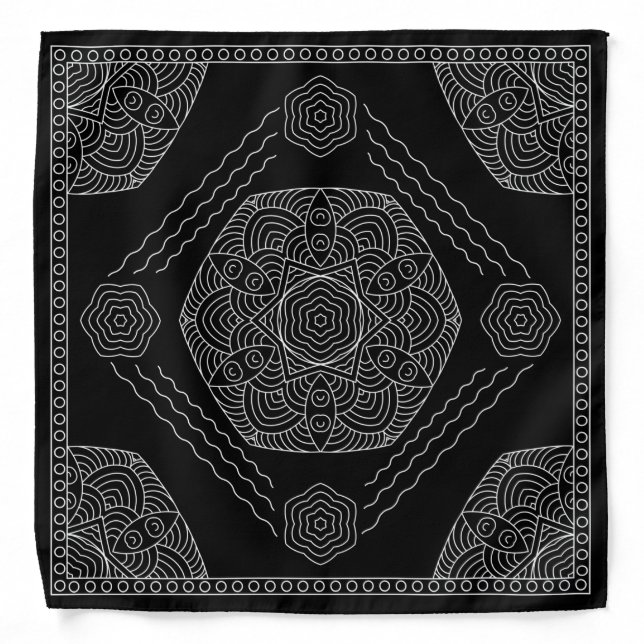 Henna Design Black & White Bandana [19] (Front)