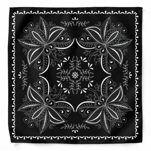 Henna Design Black & White Bandana [2] (Front)