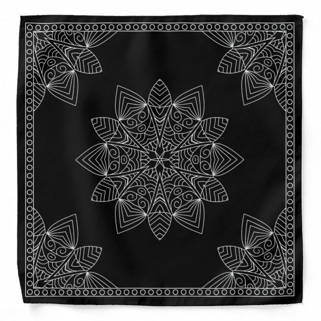 Henna Design Black & White Bandana [20] (Front)