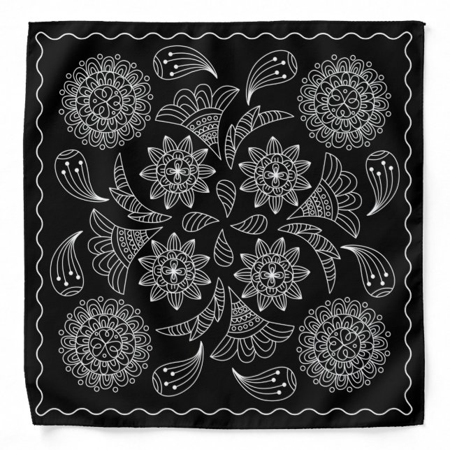 Henna Design Black & White Bandana [21] (Front)