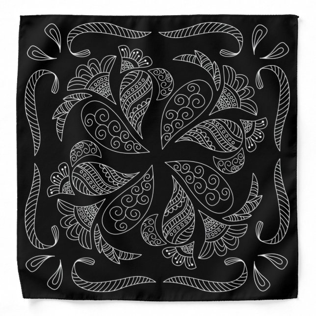 Henna Design Black & White Bandana [22] (Front)
