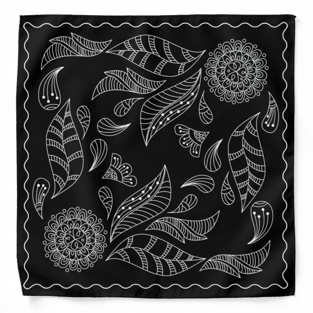 Henna Design Black & White Bandana [24] (Front)