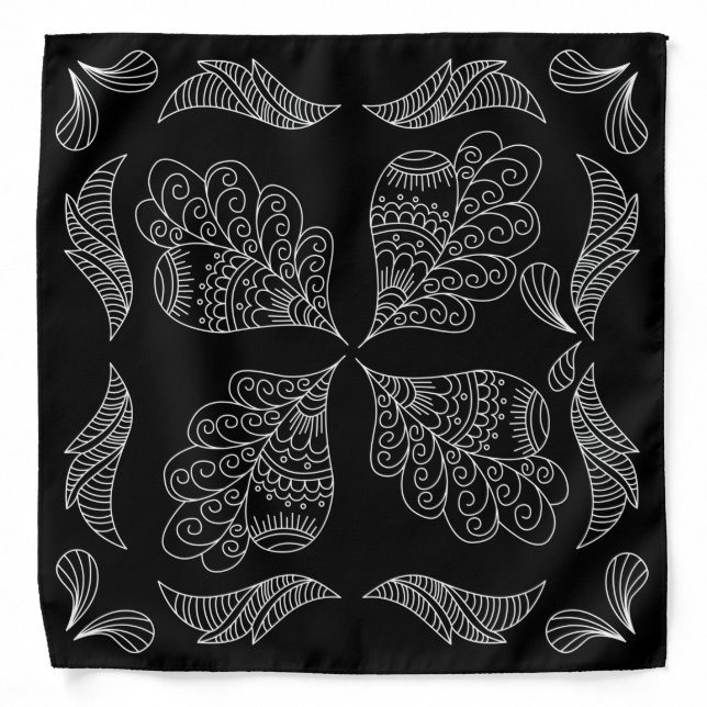 Henna Design Black & White Bandana [26] (Front)