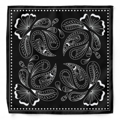 Henna Design Black  White Bandana 28