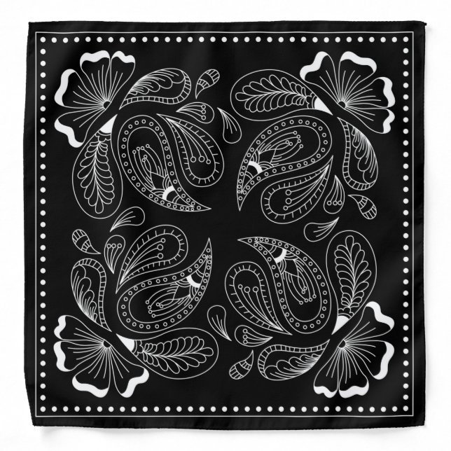 Henna Design Black & White Bandana [28] (Front)