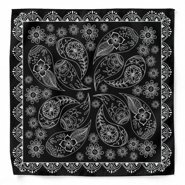 Henna Design Black & White Bandana [3] (Front)