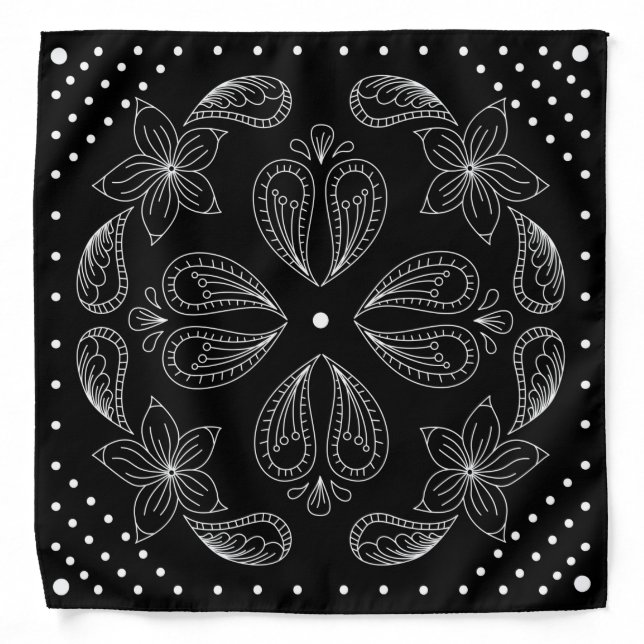 Henna Design Black & White Bandana [30] (Front)
