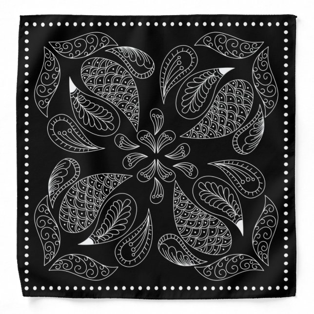 Henna Design Black & White Bandana [31] (Front)