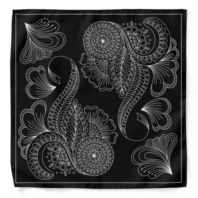 Henna Design Black & White Bandana [34] (Front)