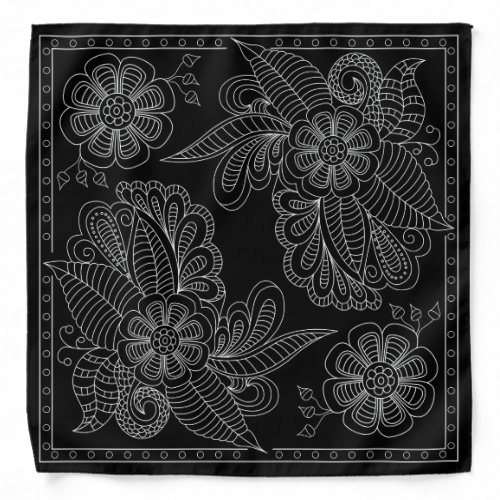 Henna Design Black  White Bandana 36