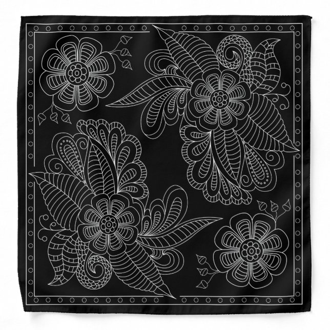Henna Design Black & White Bandana [36] (Front)