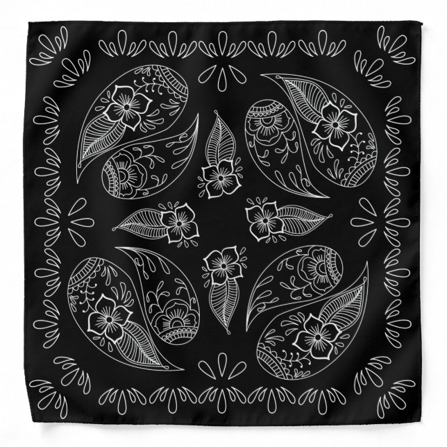 Henna Design Black & White Bandana [4] (Front)