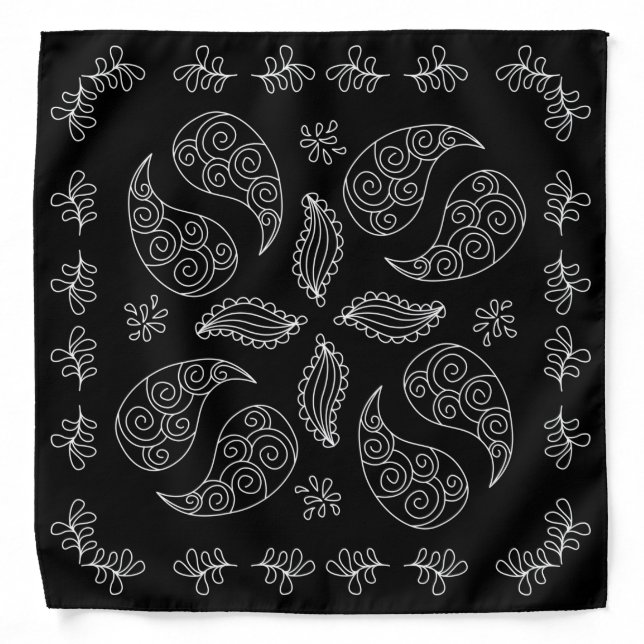 Henna Design Black & White Bandana [5] (Front)