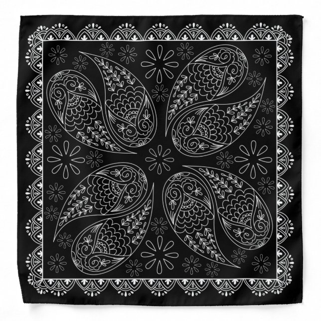 Henna Design Black & White Bandana [6] (Front)