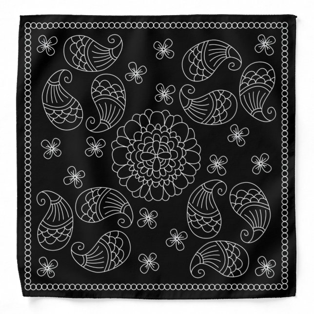 Henna Design Black & White Bandana [9] (Front)