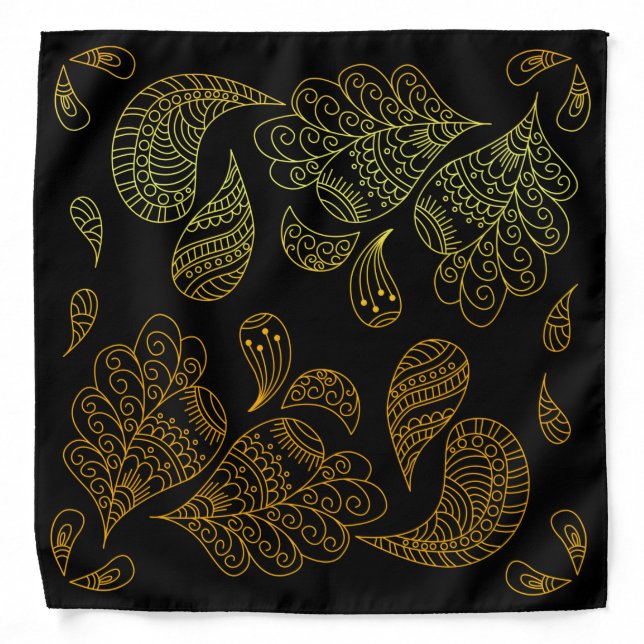 Henna Design Black & Yellow Motif Bandana [27] (Front)
