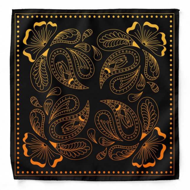 Henna Design Black & Yellow Motif Bandana [28] (Front)