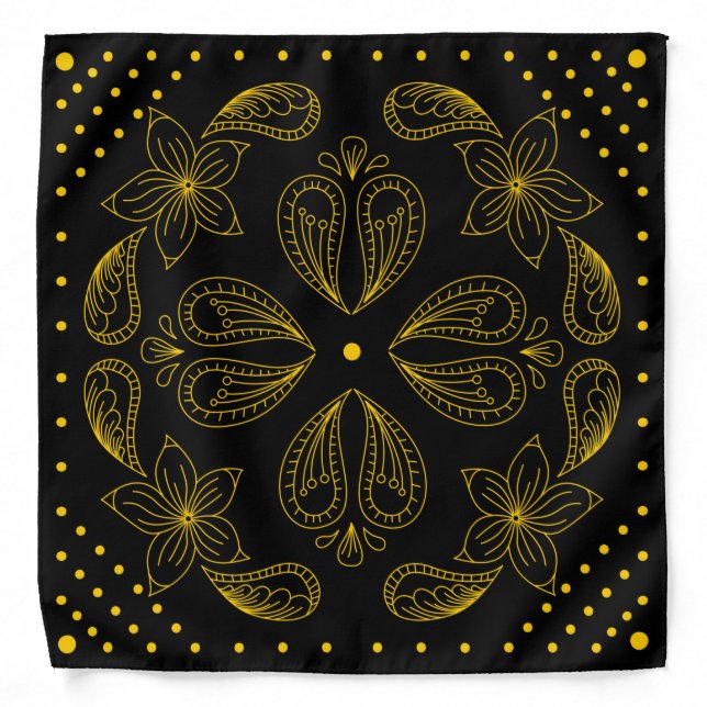 Henna Design Black & Yellow Motif Bandana [30] (Front)