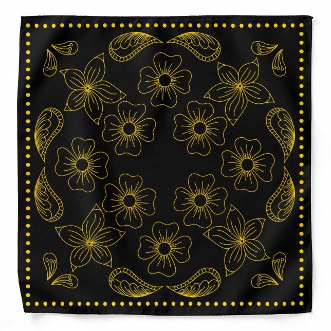 Henna Design Black & Yellow Motif Bandana [33] (Front)