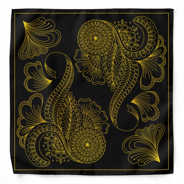 Henna Design Black & Yellow Motif Bandana [34] (Front)