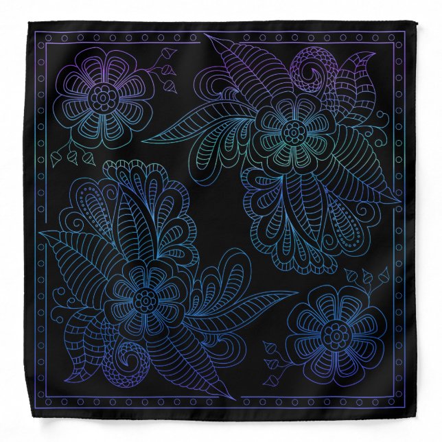 Henna Design Blue & Green Ombre Bandana [36] (Front)