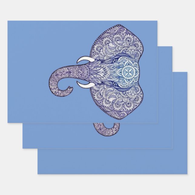 Henna Elephant Art  Wrapping Paper Sheets (Set)