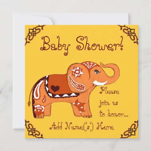 Henna Elephant (Baby Shower) Personalized Announcement