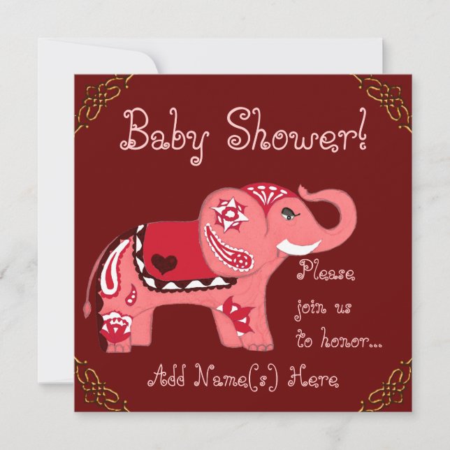 Henna Elephant (Baby Shower) Invitation (Front)