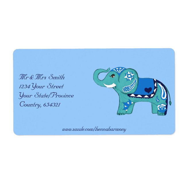 Henna Elephant (Blue/Light Blue) Label (Front)