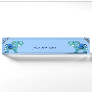 Henna Elephant (Blue/Light Blue) Nameplate