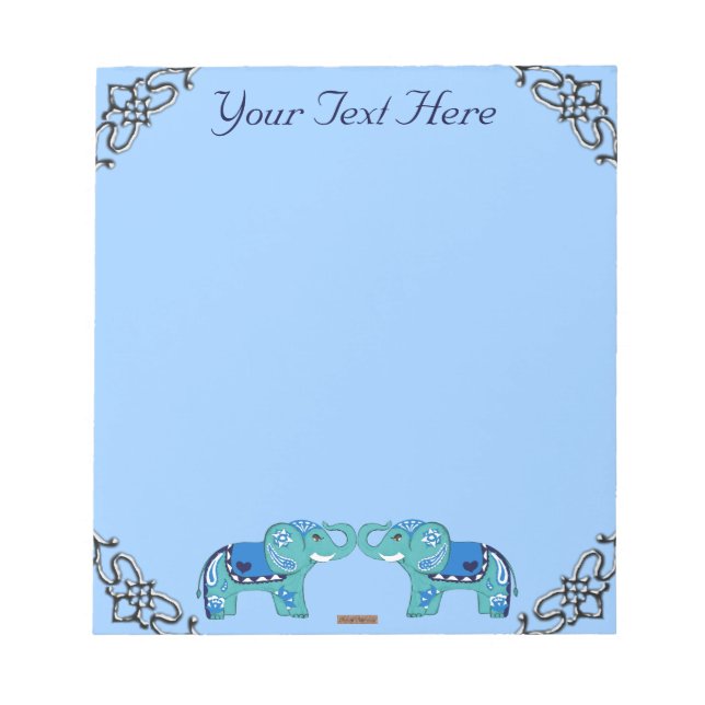 Henna Elephant (Blue/Light Blue) Notepad (Front)