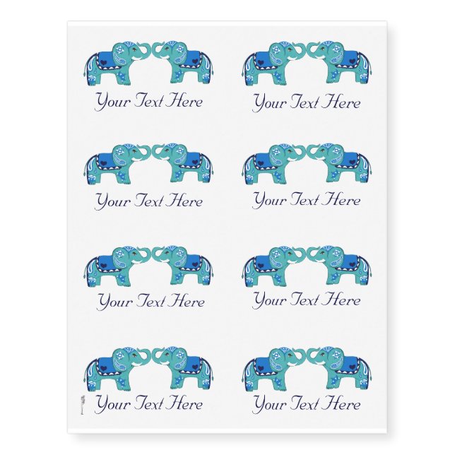 Henna Elephant (Blue/Light Blue) Temporary Tattoos (Front)