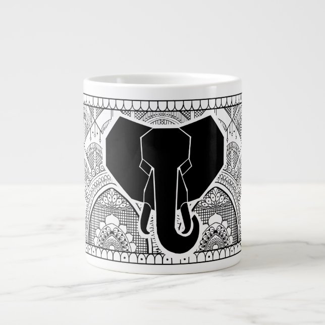Henna Elephant Giant Coffee Mug (Front)