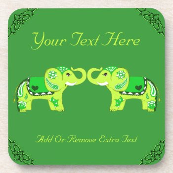 Henna Elephant (green/lime Green) Coaster by HennaHarmony at Zazzle